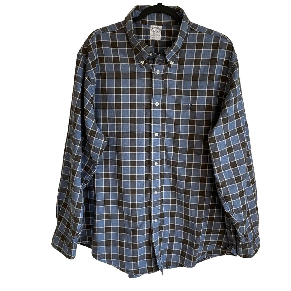 Brooks Brothers Men's Button Down Shirt Sz XXL Plaid Flannel Regent Blue Gray